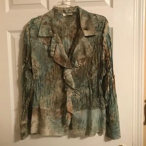 Seafoam & Tan Ruffle & Floral Detailed Top